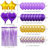 Purple Gold Birthday Party Decorations Supplies Happy Birthday Banner Honeycomb Balls Fringe Curtain Foil Balloons Hanging Swirls Cake Topper Tablecloth Party Supplies For Women Girls