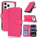 Genuine Leather Wallet Case for iPhone 17 Pro, 4 Card Slot, Rose Red