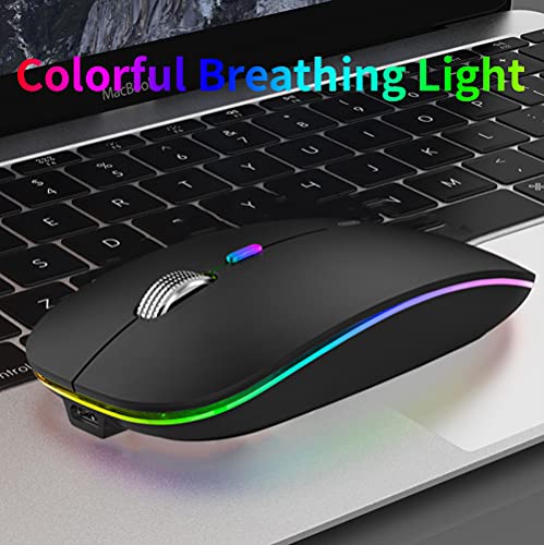 Led Wireless Mouse, G12 Slim Rechargeable Silent Mouse, 2.4G Portable Usb Optical Computer Mice With Usb Receiver And Type C Adapter (Matte Black)