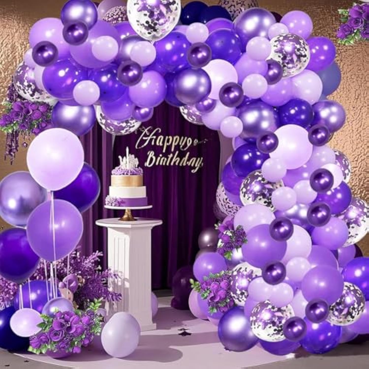 116PCS Purple Balloon Garland Arch Kit Dark Pastel Light Metallic Confetti for Party Decor