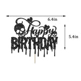 Black Glitter Halloween Birthday Banner Decorations Cake Topper Heart Skull Garland For Halloween Happy Birthday Party Decorations Theme Baby Shower Supplies