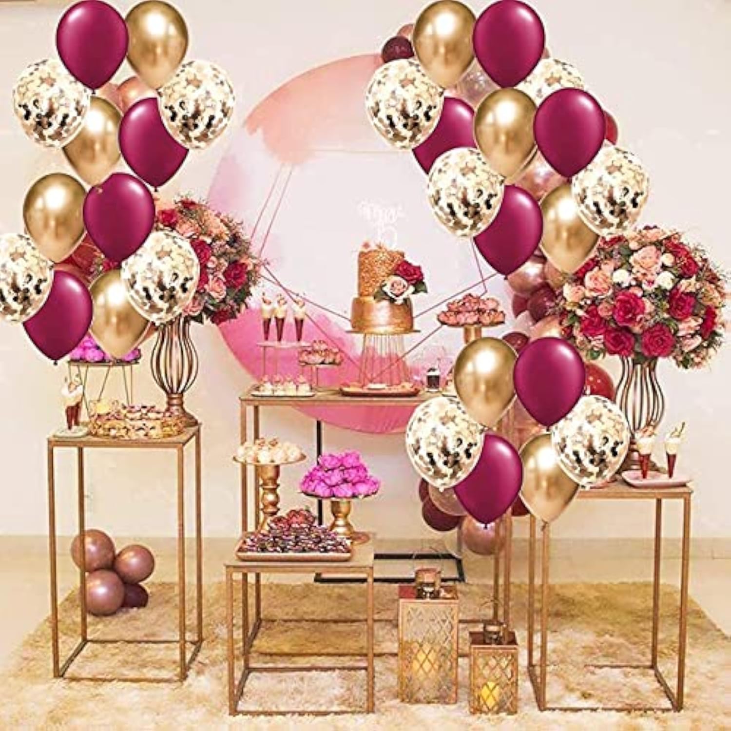 Burgundy Rose Gold Balloons Of 30Pcs For Burgundy Birthday Party Decor