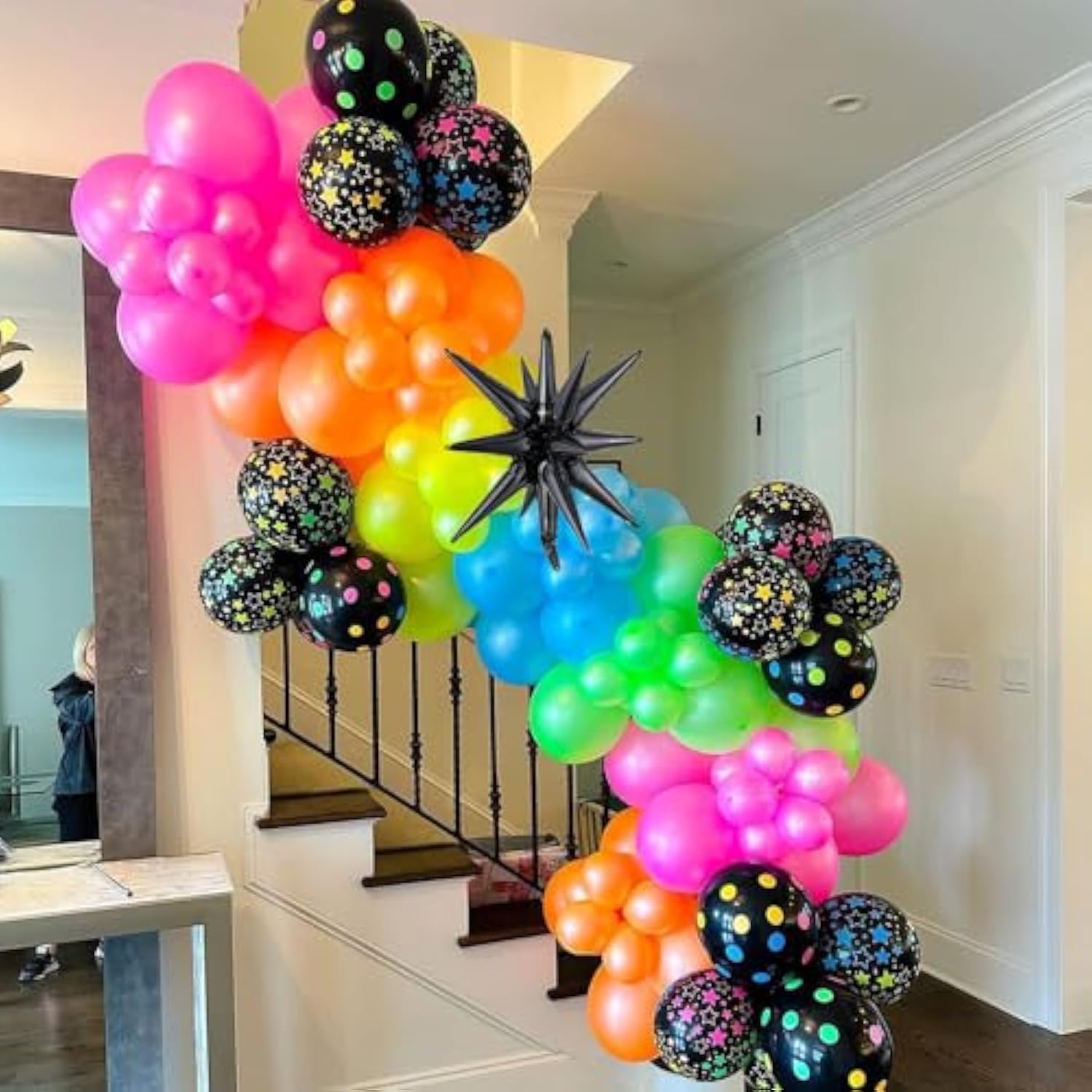 Glow In The Dark Balloon Arch Garland Kit, 165Pcs Uv Neon Luminous Fluorescent Rainbow Balloons For Let'S Glow Party Back To 80S 90S Disco Rock Roll Birthday Party Decorations
