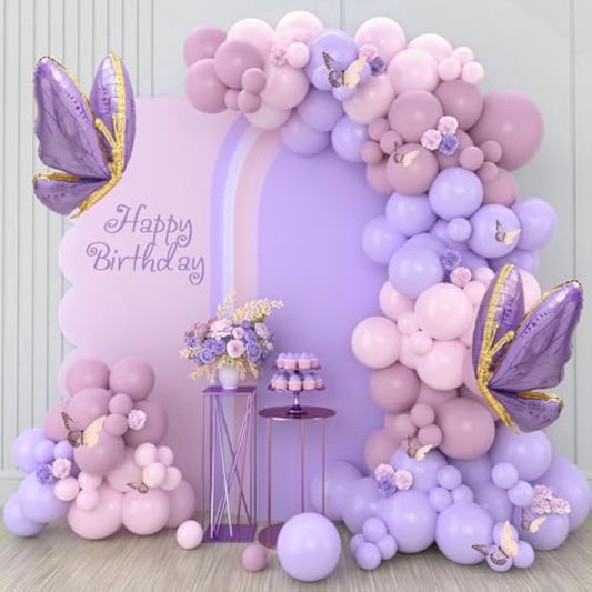 Purple Butterfly Balloon Arch Garland Kit 133Pcs Pastel Purple Pink Foil Balloons Arch Kit For Butterfly Birthday Party Decorations Baby Shower Decorations For Girls
