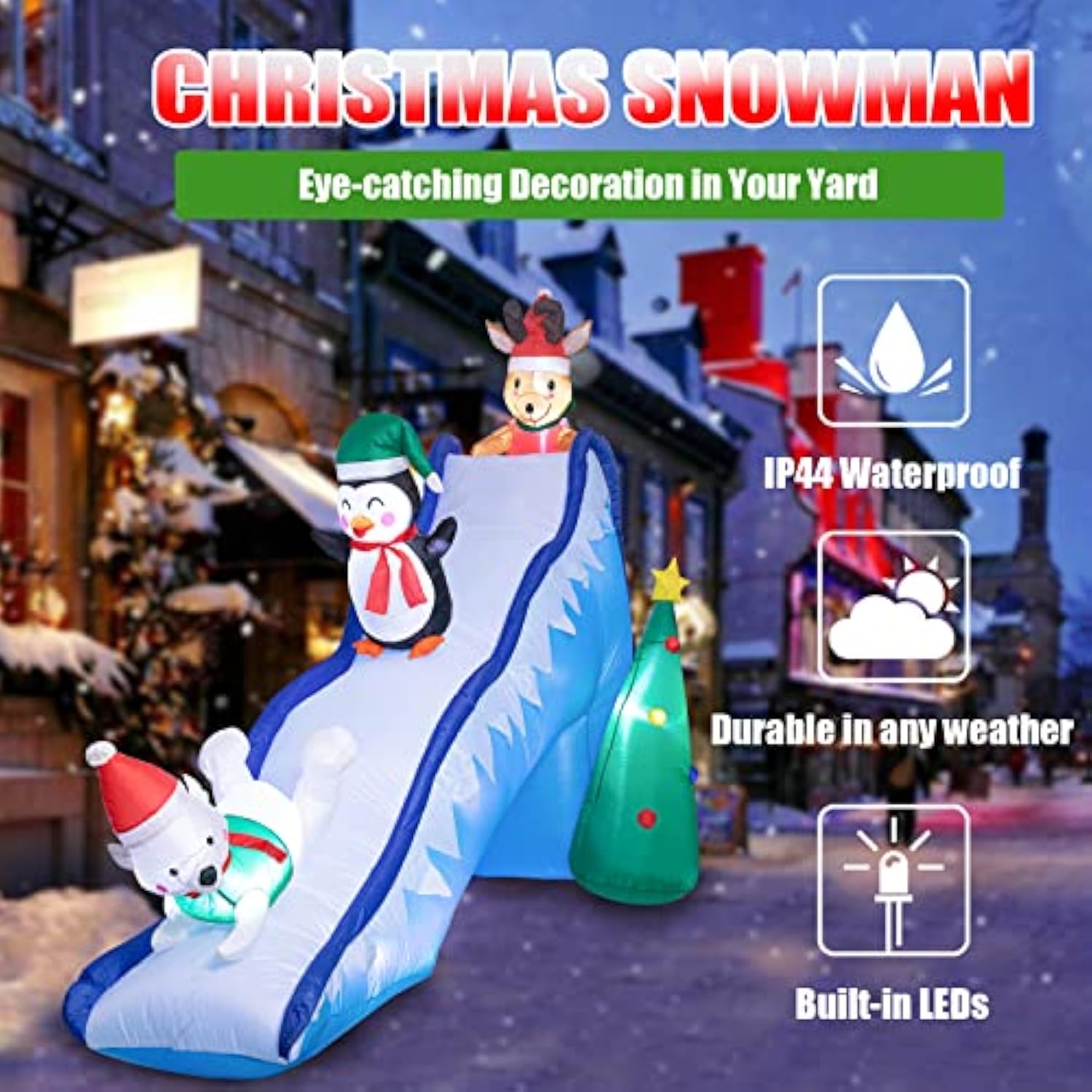 10 Ft Christmas Inflatables Outdoor Decorations, Funny Christmas Inflatables Slide With Penguin, Polar Bear, Reindeer Bl