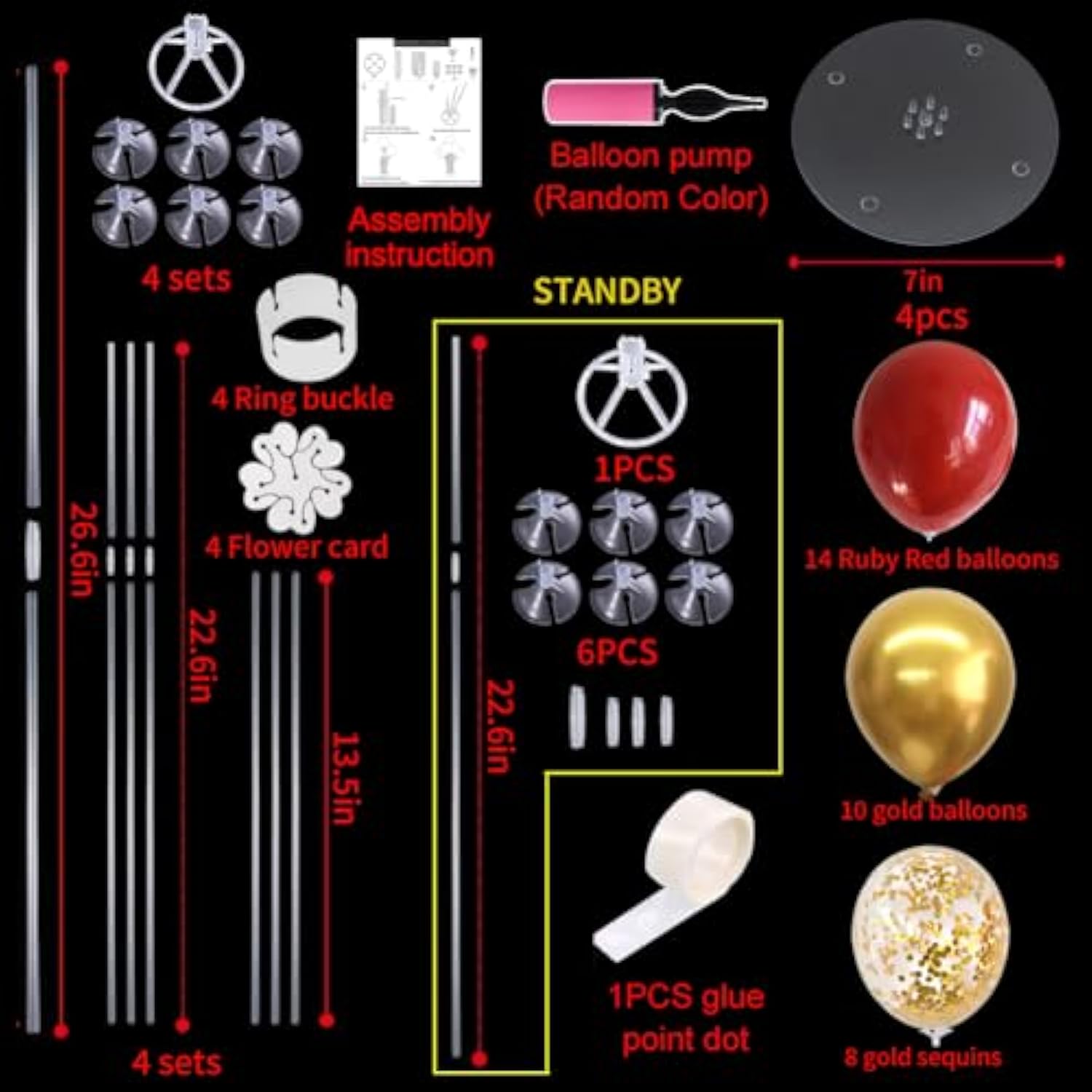 4 Balloon Stand Kit With Balloons For 2025 Graduation Christmas Wedding Anniversary Chinese New Year Birthday Party Decorations,New Years 2025?Red Gold?