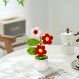 Crochet Potted Puff Flowers Knitted: Handmade Knitted Flower For Decorations Car Dashboard Desk Decor (Red)