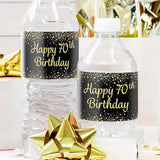 70Th Birthday Party Water Bottle Labels – Black & Gold Birthday Decorations, 20 Stickers