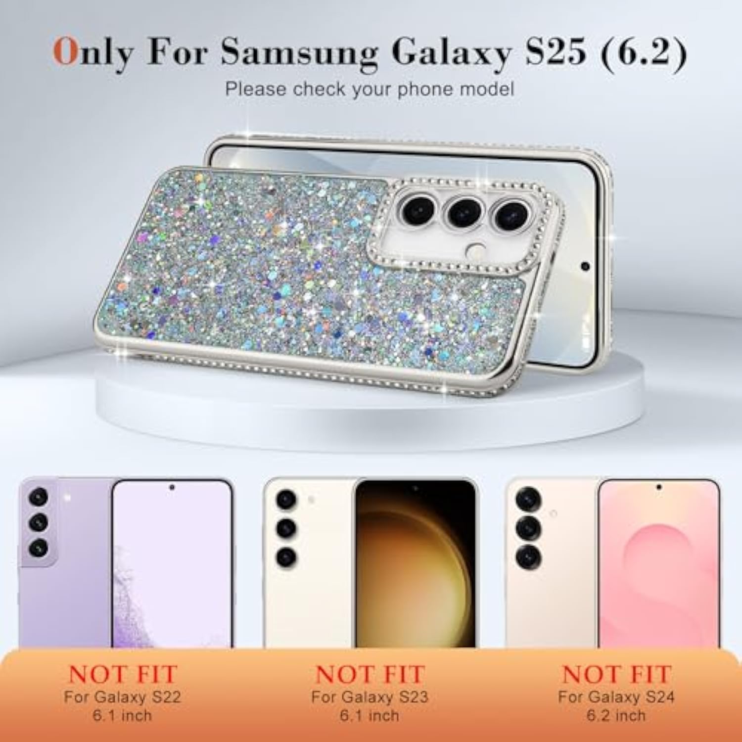 For Samsung Galaxy S25 Case Glitter, Luxury Shiny Bling Sparkly Bumper Cover With Crystal Diamonds For Women Girls Soft Shockproof Protective Phone Case For Samsung Galaxy S25 6.2", Silver