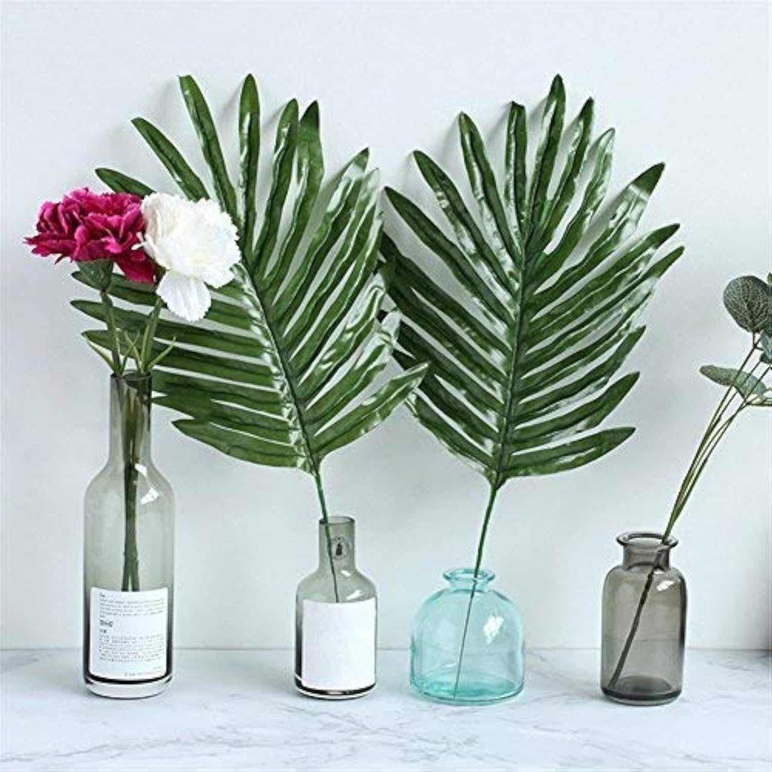 30 Pcs Faux Palm Leaves With Stems Artificial Tropical Plant Imitation Safari Leaves Hawaiian Luau Party Suppliers Decorations,Tiki,Aloha Jungle Beach Birthday Leave Table Decorations