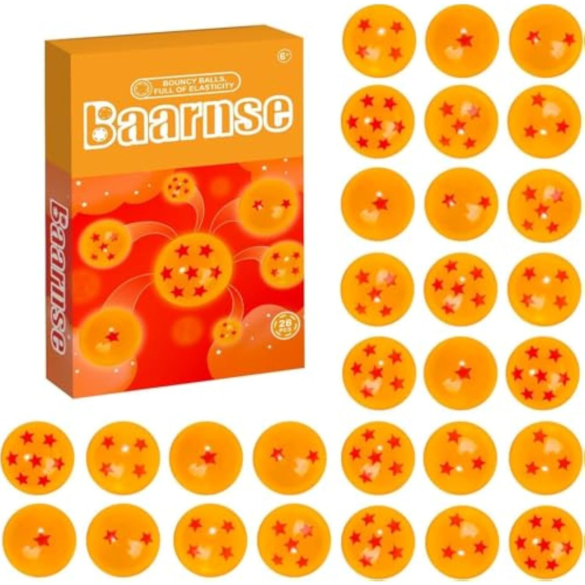 28Pcs Anime Bouncy Balls, 7 Red Stars Bouncing Ball For Kids 27Mm Bounce Balls Party Favors, Easter Bag Filling