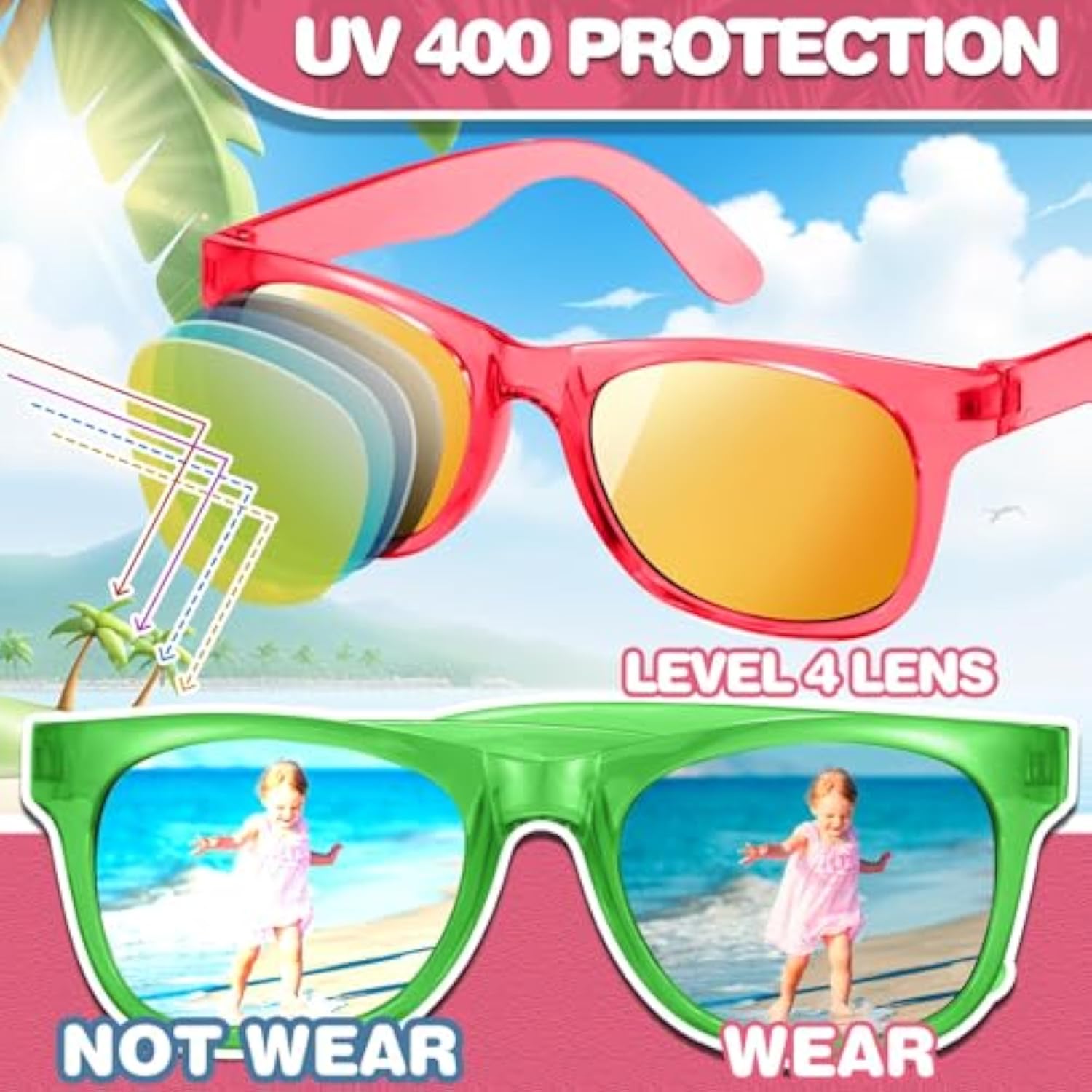 36 Pack Kids Sunglasses Bulk With Uv400 Protection, 12 Colors Neon Sunglasses For Birthday Party Favors, Beach, Graduation Gift, Summer Pool Party Supplies, Goody Bag Filler, Boys Girls Classroom Gift