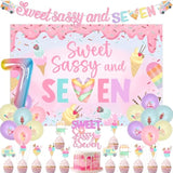 Donut 7Th Birthday Party Decorations Sweet Sassy And Seven Birthday Decor Sweet Sassy And 7 Birthday Backdrop Pastel Donut Balloon Garland Kit With Ice Cream Dessert Balloon Decor For Girl