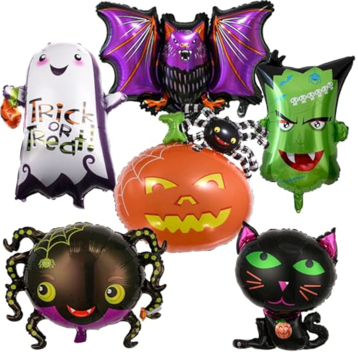 6 Pack Large Halloween Foil Balloons Set Ghost Cat Spider Pumpkin Bat Monster Decor
