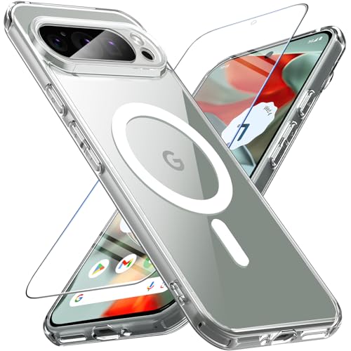 for Google Pixel 9 Pro XL Case with Screen Protector, Pixel 9 Pro XL Case with magsafe Clear,Anti-Yellowing 12FT Military Drop Proof Raised Bezels