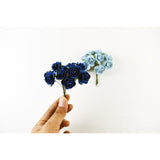50 Pcs Tiny Artificial Roses Mixed Dark And Light Blue Shade Five Color Mulberry Paper Flower 15-24 Mm Flower Wedding Scrapbooking (20-24 Mm / 50 Pcs)