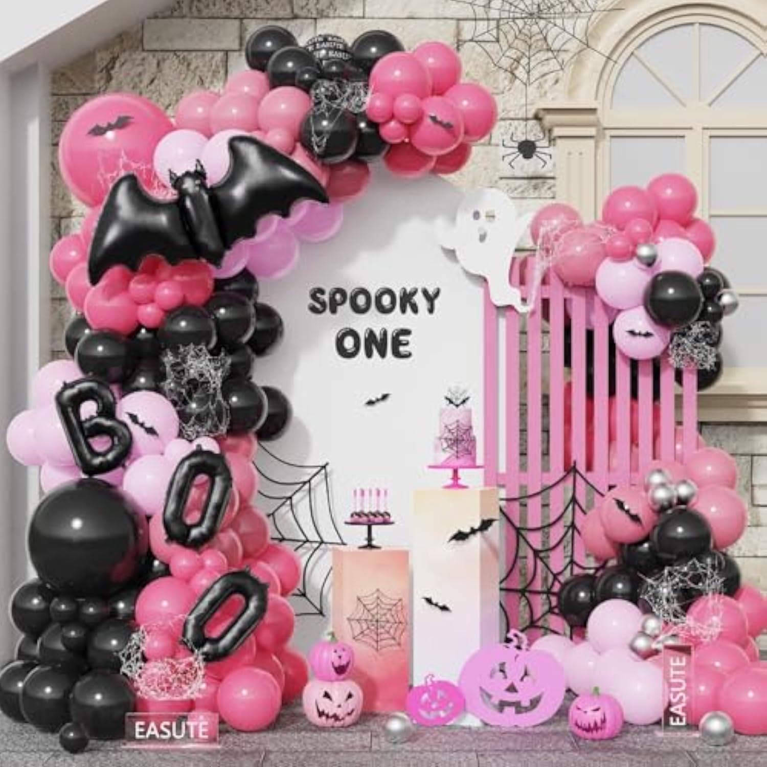 Pink Halloween Balloon Arch Kit: Bat & BOO Decor - 169 Pcs