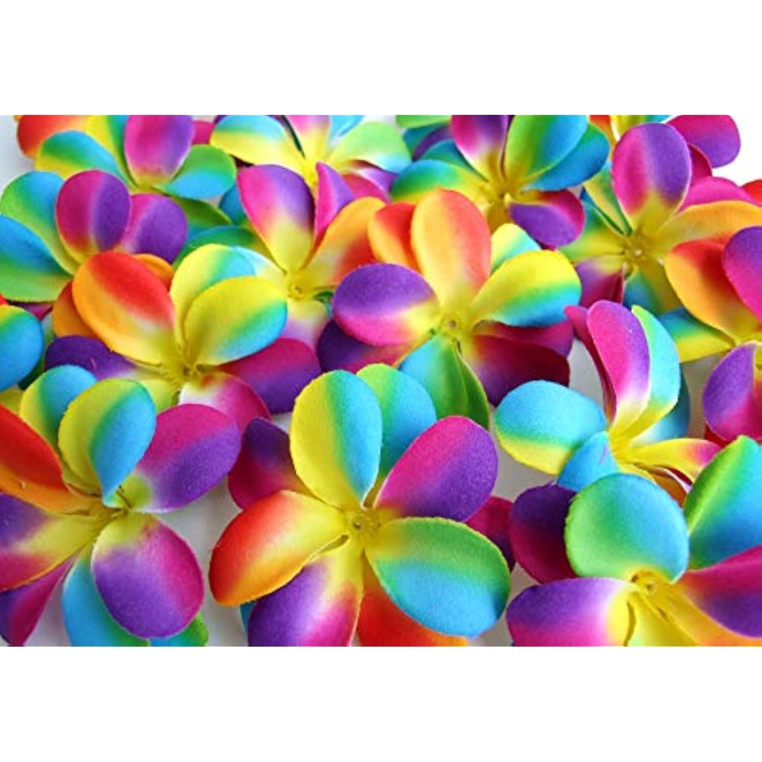 Artificial Flowers, 30 Pcs Plumeria Hawaiian Frangipani Rainbows Head Fake Flowers For Wedding Beach Bridal Headpiece Tropical Luau Party Leis Theme Diy Decoration (Size 3 In)