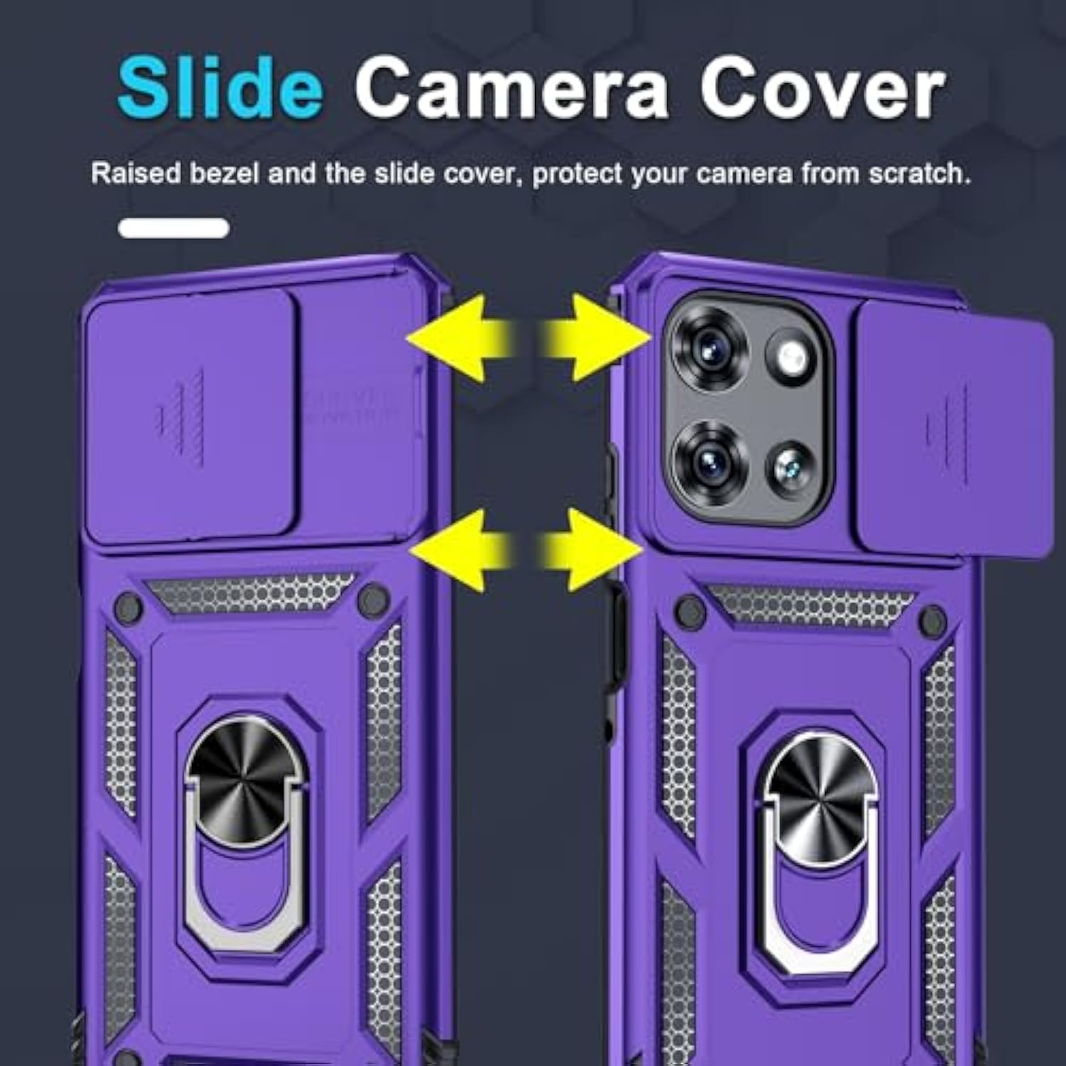 Compatible With Moto G Power 5G 2025 Case Built In Slide Camera Lens Cover+Screen Protector+Finger Ring Holder Kickstand,Heavy Duty Shockproof Full Body Protective Phone Cover,Purple