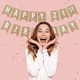 Pre-Strung Happy 21St Birthday Banner - No Diy - Gold Glitter 21St Birthday Party Banner For Men & Women - Pre-Strung Garland On 6 Ft Strands - Gold Bday Party Decorations & Decor - No Diy