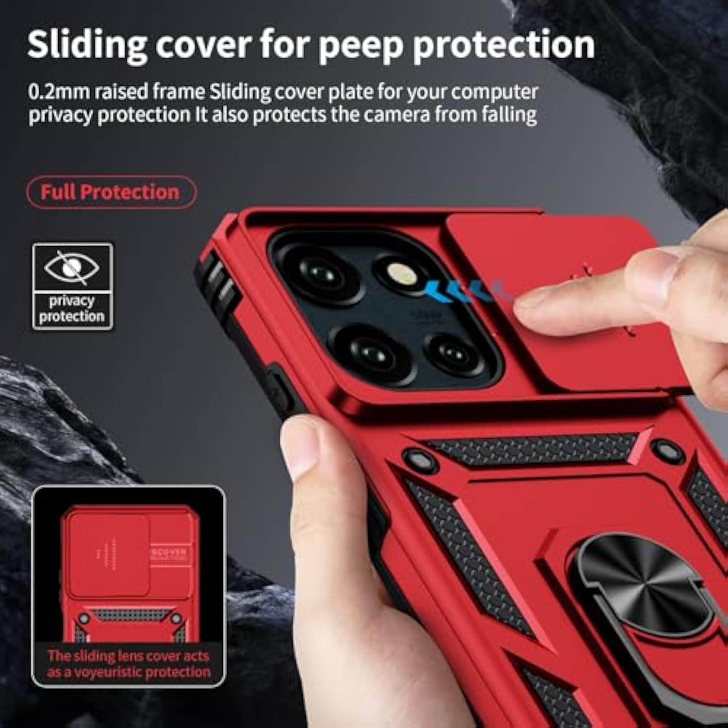 For Moto G Power 2025 Case With Camera Lens Cover, Hd Screen Protector, 10 Ft Military Grade Drop Protection, Magnetic Ring Holder Kickstand Phone Case For Motorola Moto G Power 2025, Red