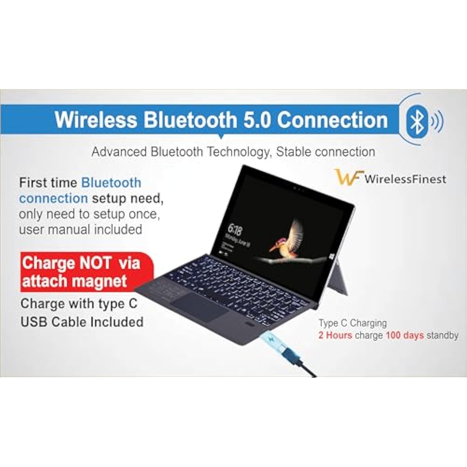 Keyboard Replacement Type Cover Trackpad Mouse For Microsoft Surface Pro 7+ 7 Pro 6 Pro 5 Pro 4 Pro 3 Ergonomic Portable Slim Wireless Bluetooth Rechargeable