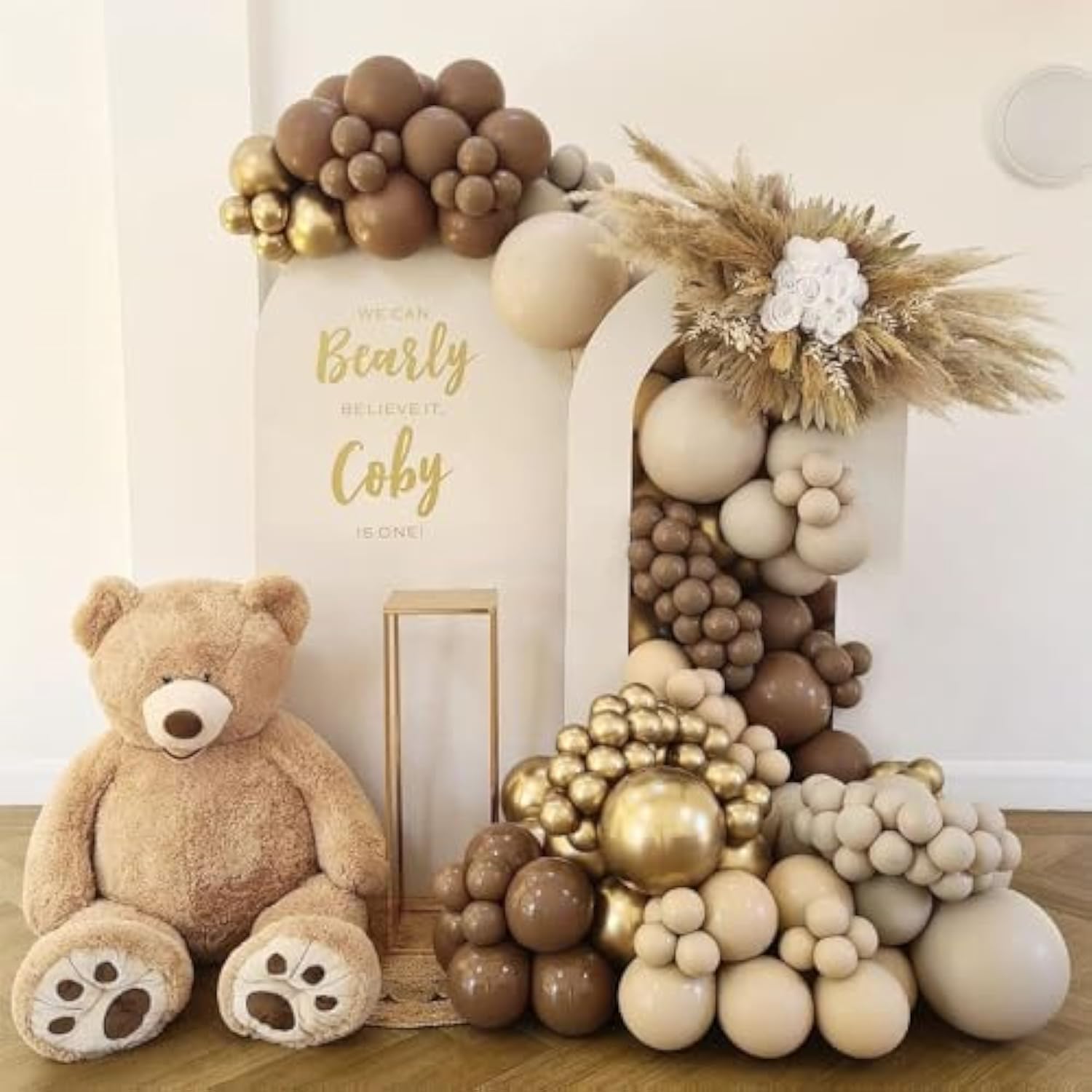 Brown Balloon Garland Arch Kit 153Pcs Nude Sand Beige White Chrome Gol