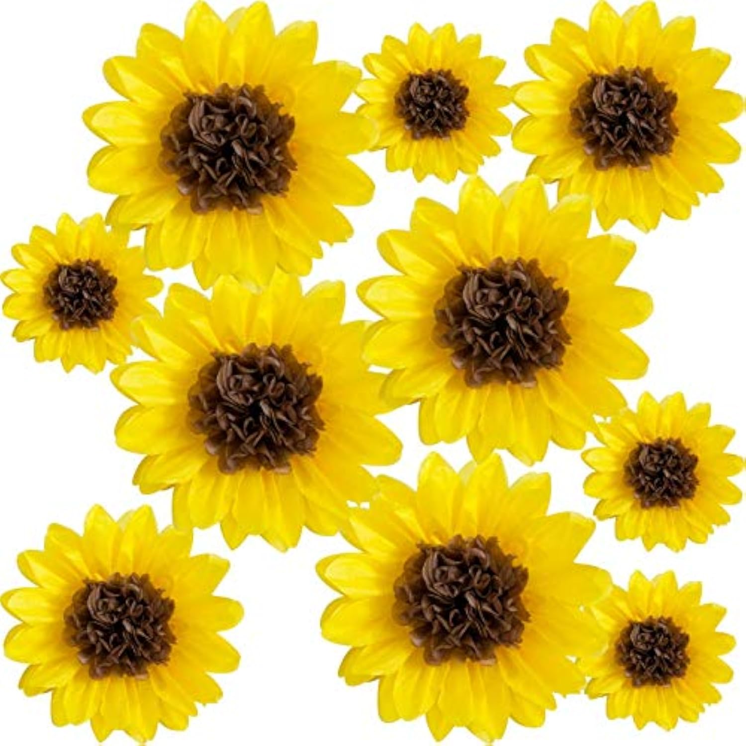Sunflower Tissue Paper Pom Poms Décor Yellow Flowers Wall Hanging Party Decorations Birthday Bridal Baby Shower Wedding Classroom 12" 8" Pack Of 10