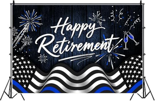 Happy Retirement Backdrop Navy Blue Police Flag Photography Background Going Away Party Black and Blue Police Theme Decoration Banner Portrait Photo Booth Studio Props 7x5ft FU07YL