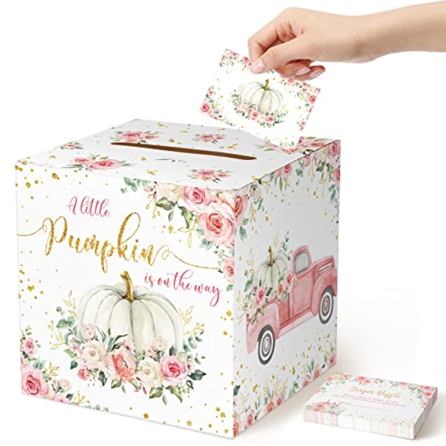 51 Pcs Diaper Raffle Card Box With Diaper Raffle Tickets For Baby Shower Game Gender Reveal Party Decorations Supplies(Pumpkin Style)