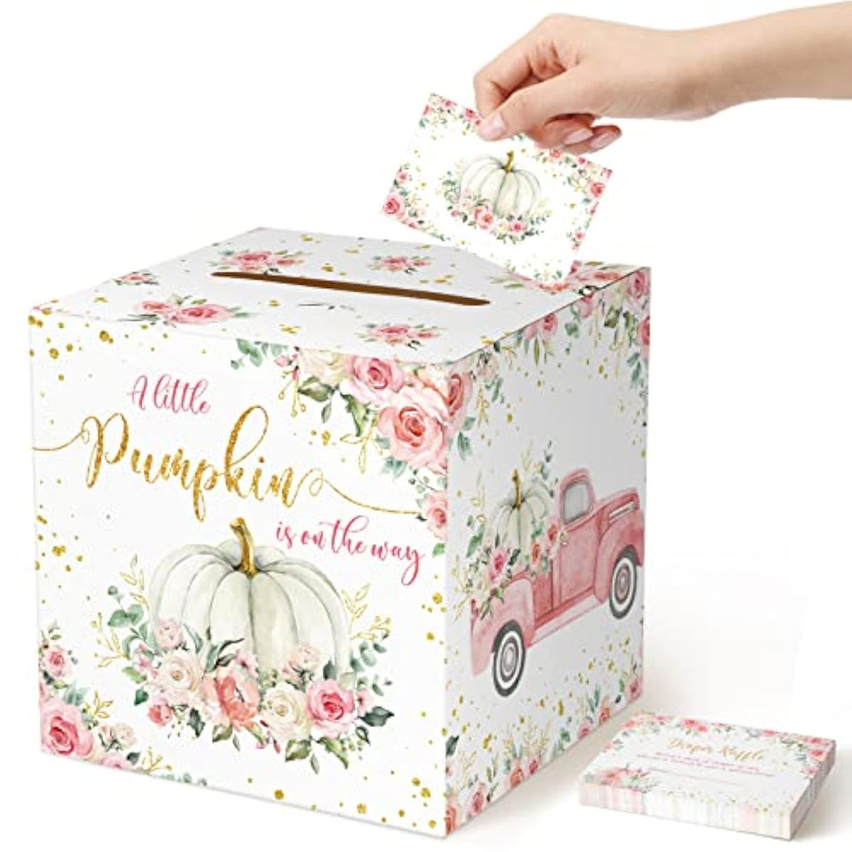 51 Pcs Diaper Raffle Card Box With Diaper Raffle Tickets For Baby Shower Game Gender Reveal Party Decorations Supplies(Pumpkin Style)