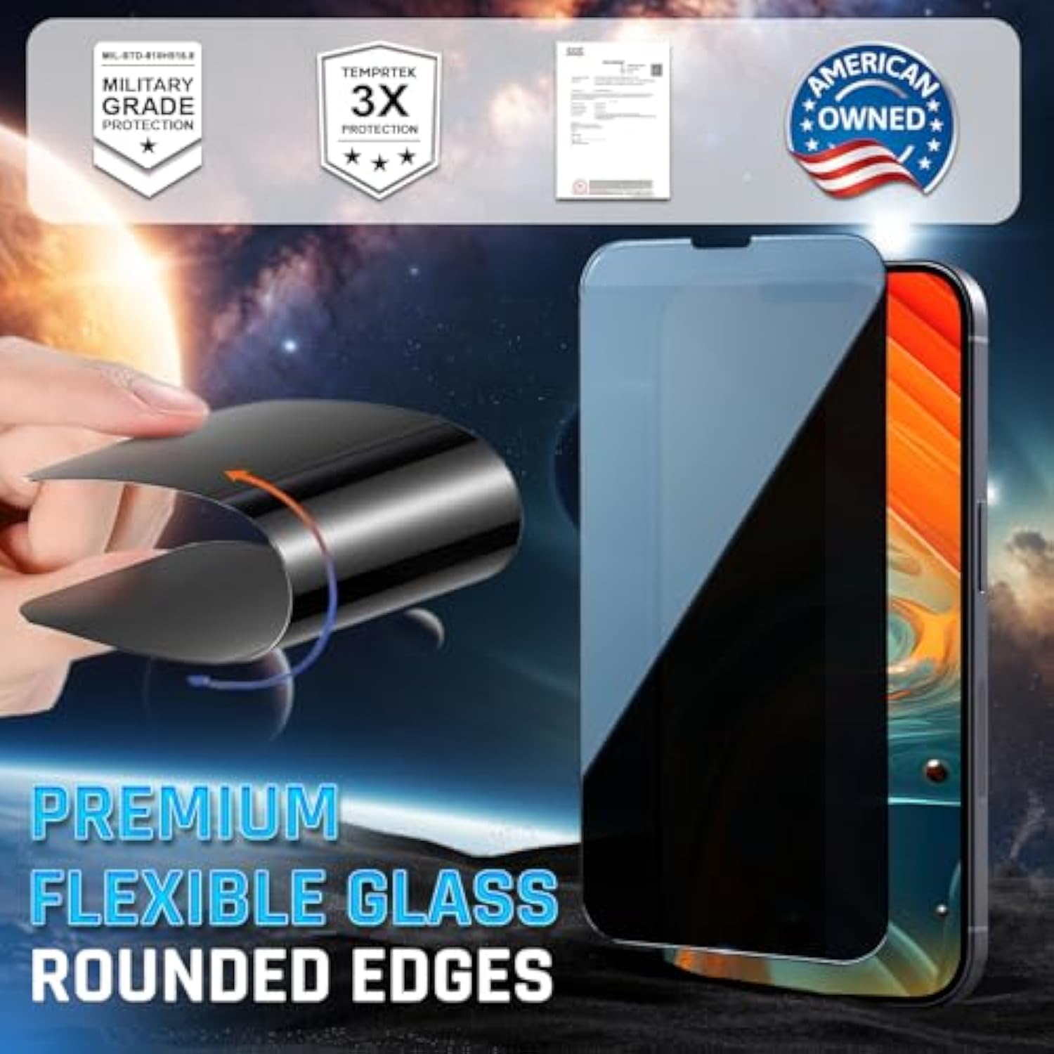 + For Iphone 13 Pro Max/14 Plus Privacy Glass Screen Protector 2 Pack (9H+ Military Grade 3X Protection) Long Last Shatterproof Tempered Glass-Anti Scratch/Fingerprint [Full Coverage] Anti-Spy