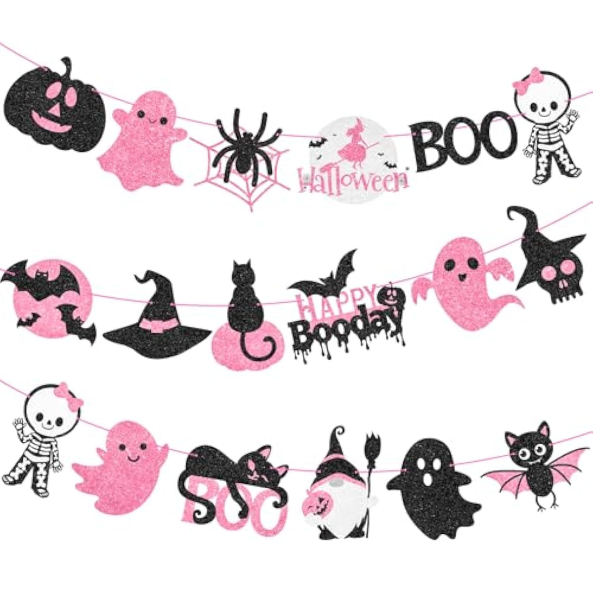 Halloween Party Banner 2pcs Ghost Pumpkin Bat Skull Cutout Banners Boo Birthday Decorations