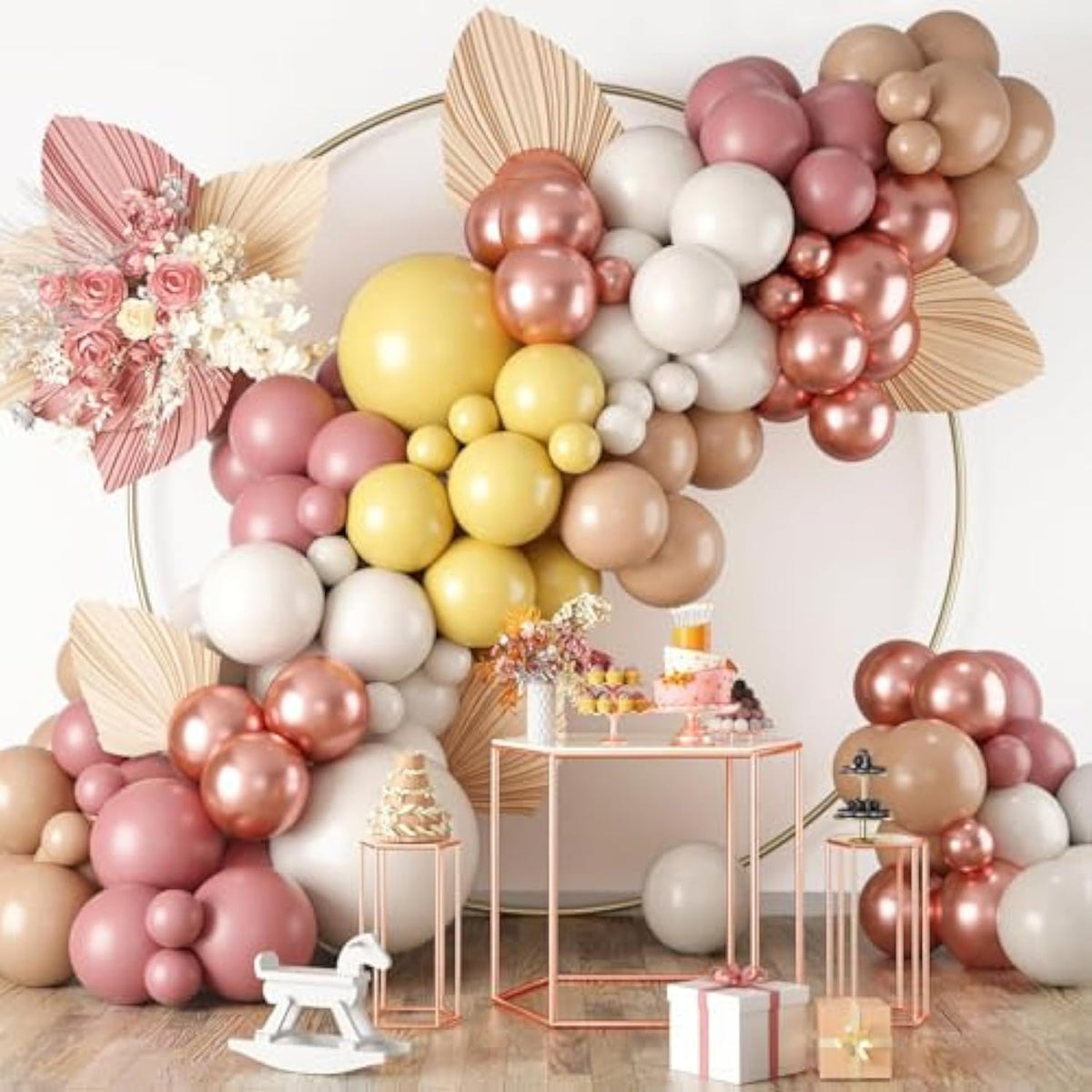 Boho Balloon Arch Kit 122Pcs Dusty Pink Yellow Rose Gold for Baby Shower Wedding