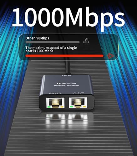 Ethernet Splitter 1 To 2 High Speed 1000Mbps, Rj45 Gigabit Ethernet Cable Splitter 1 To 2, Lan Splitter With Usb Power Cable For Cat 5/6/7/8 Cable [2 Devices Simultaneous Networking]