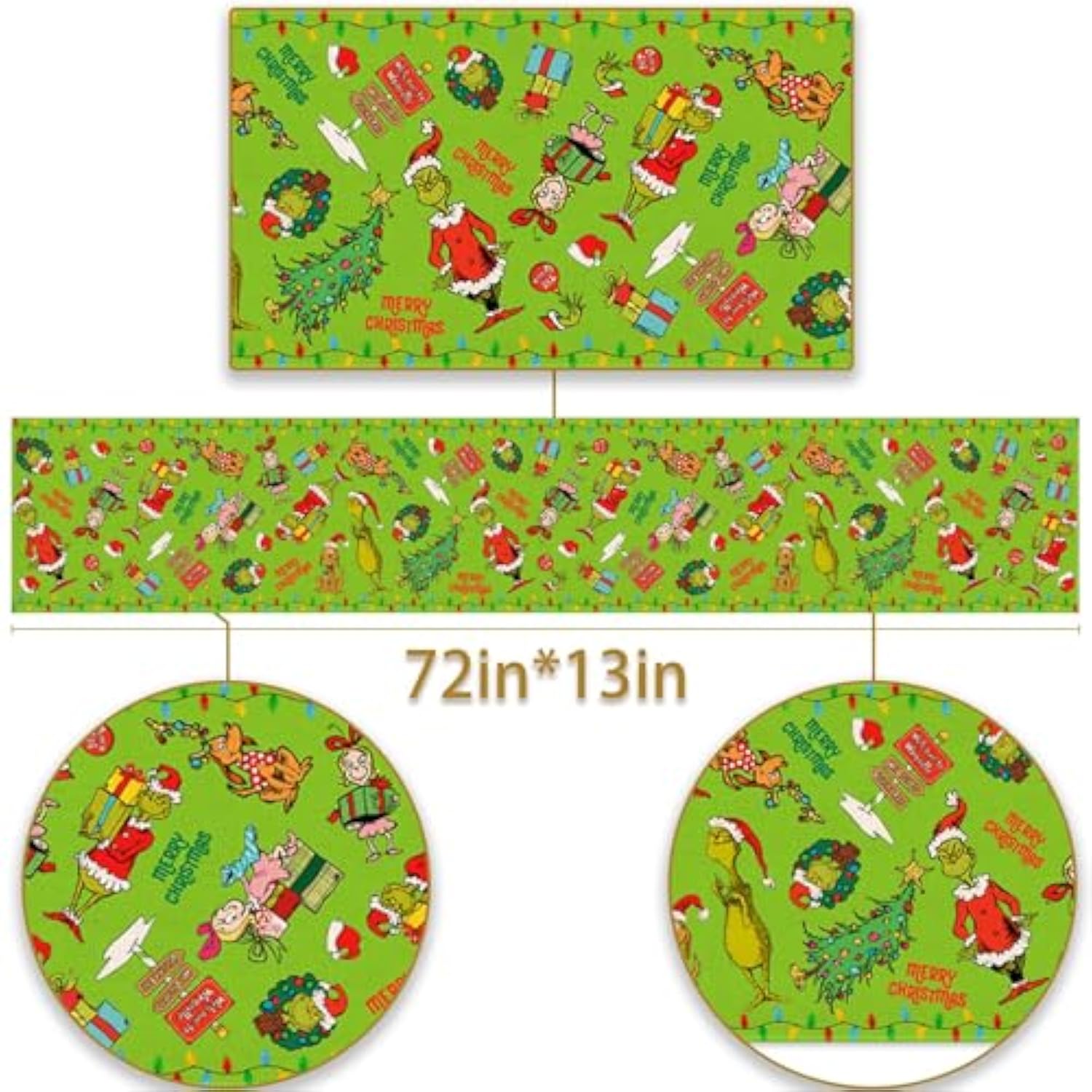Merry Christmas Table Runner Christmas Xmas Winter Holiday Season Party Decorations Kitchen Fireplace Dining Room Home Decor (Green, 13" X 72")
