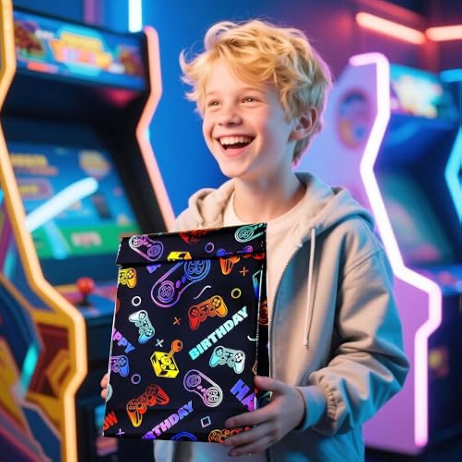 Gaming Wrapping Paper - 17 Inch X 33 Ft - Colorful Video Game Design Gift Wrap Paper For Birthday Game Party Favor Game Lover Holiday