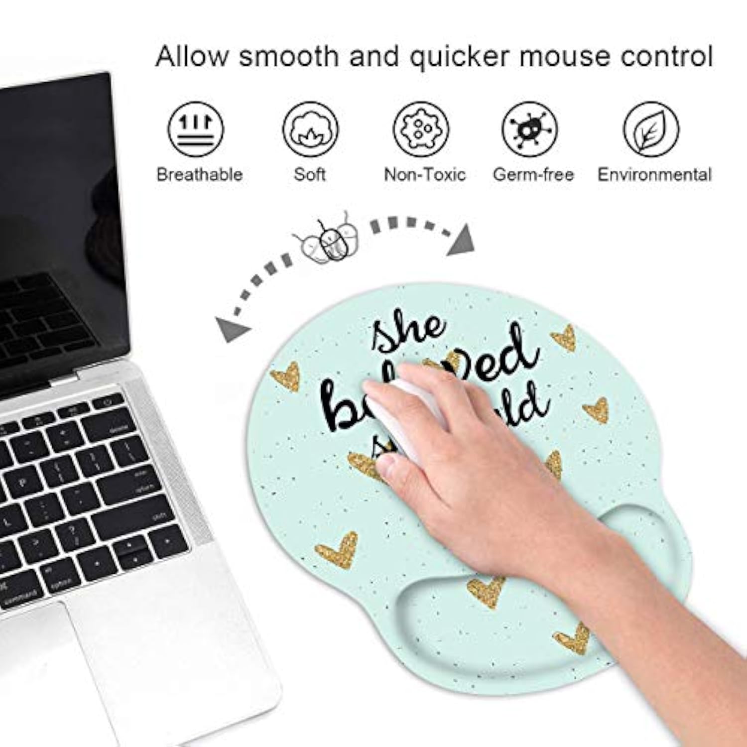 Ergonomic Mouse Pad Wrist Support And Cute Coffee Coaster, She Believed She Could So She Did Inspirational Quote Wrist Rest Mouse Pad With Non-Slip Pu Base For Computer Laptop Home Office
