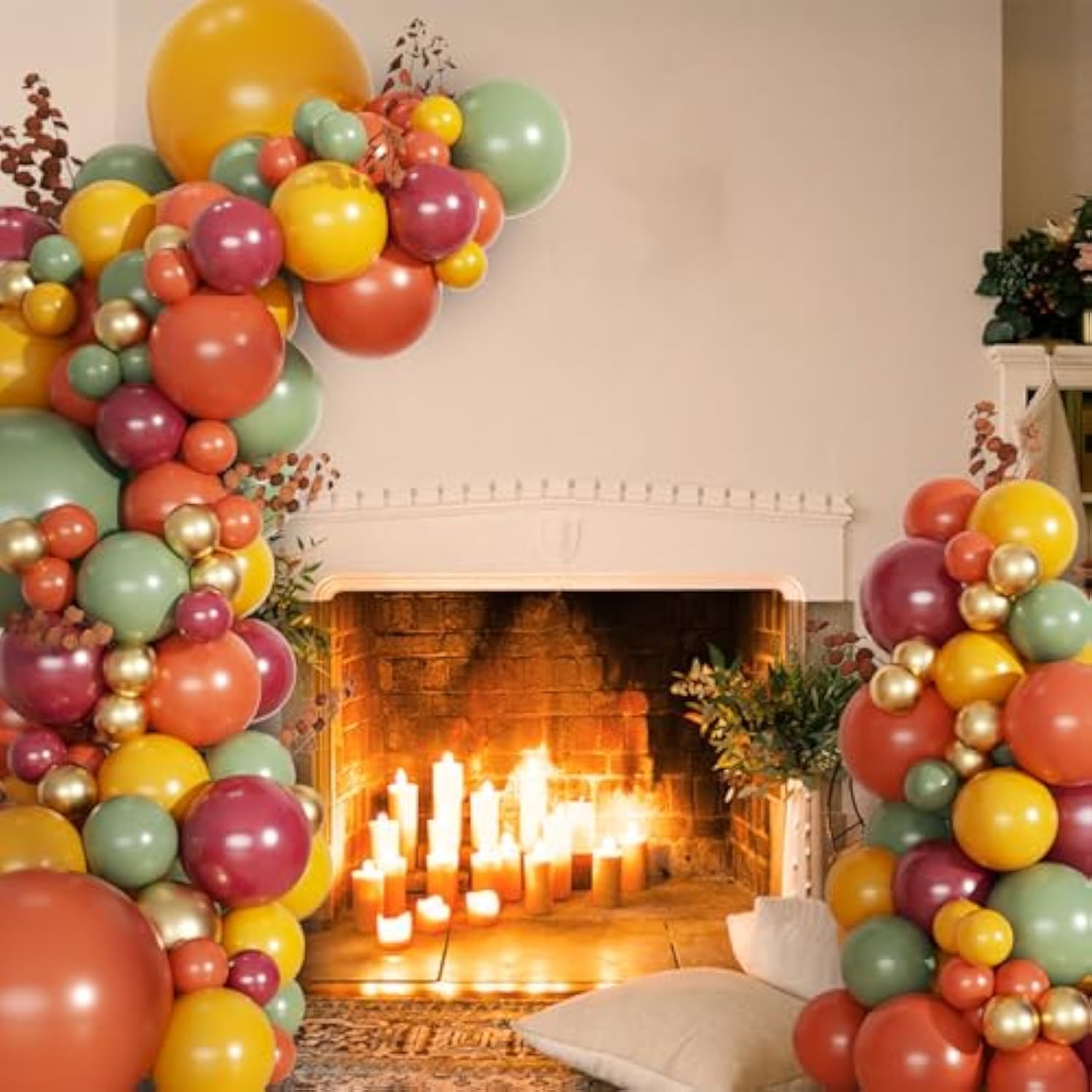 139Pcs Fall Balloon Arch Kit Orange Maroon Green Yellow Gold for Thanksgiving Party