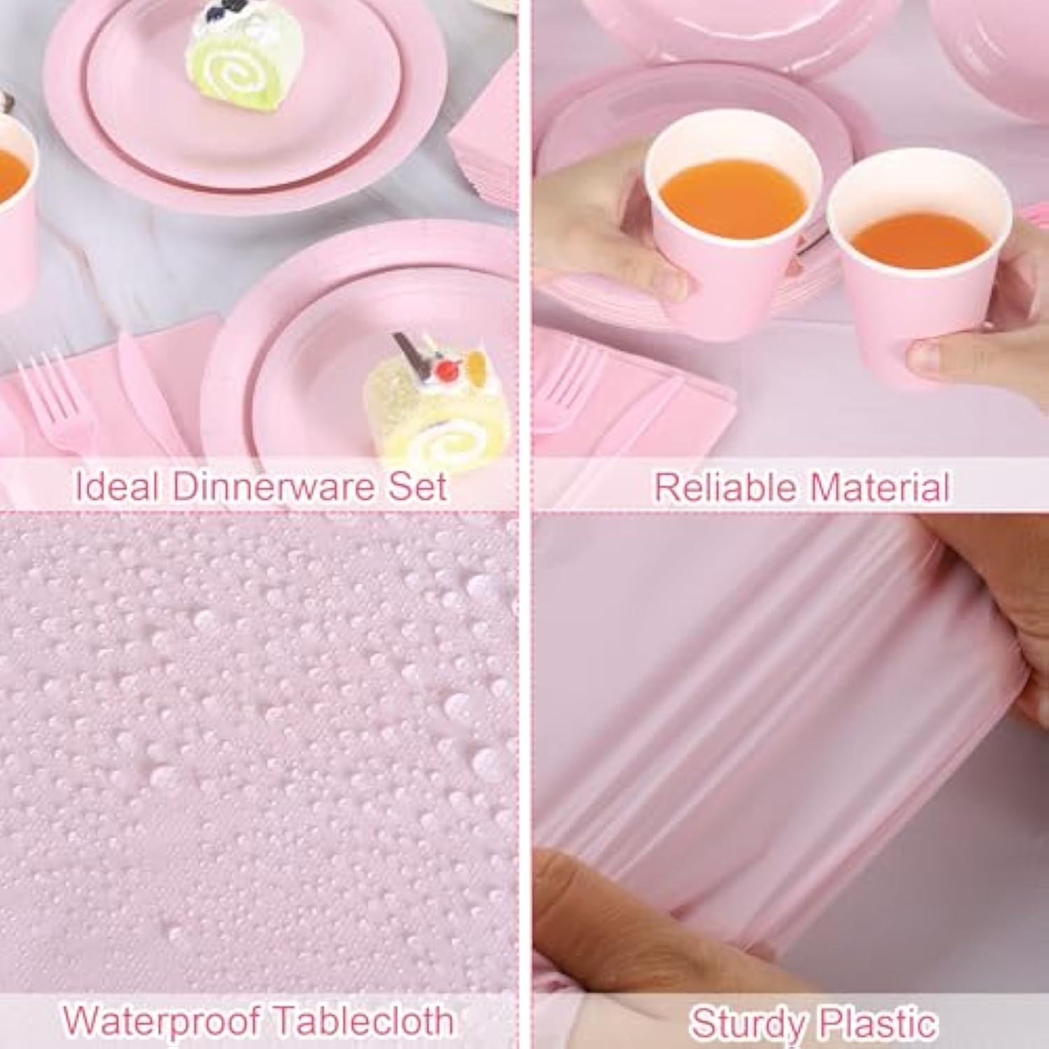 169 Pieces Light Pink Party Supplies Disposable Dinnerware Set Include Plates And Cups Napkins Plastic Forks Knives Spoons Tablecloth For Wedding Birthday Party Decorations, Serve 24 Guests