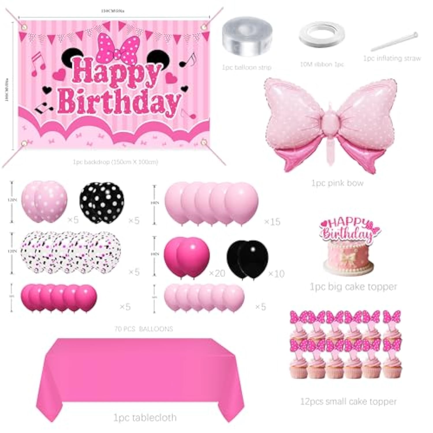 Pink Birthday Party Supplies, Pink & Black Balloon Arch Garland Kit Backdrop