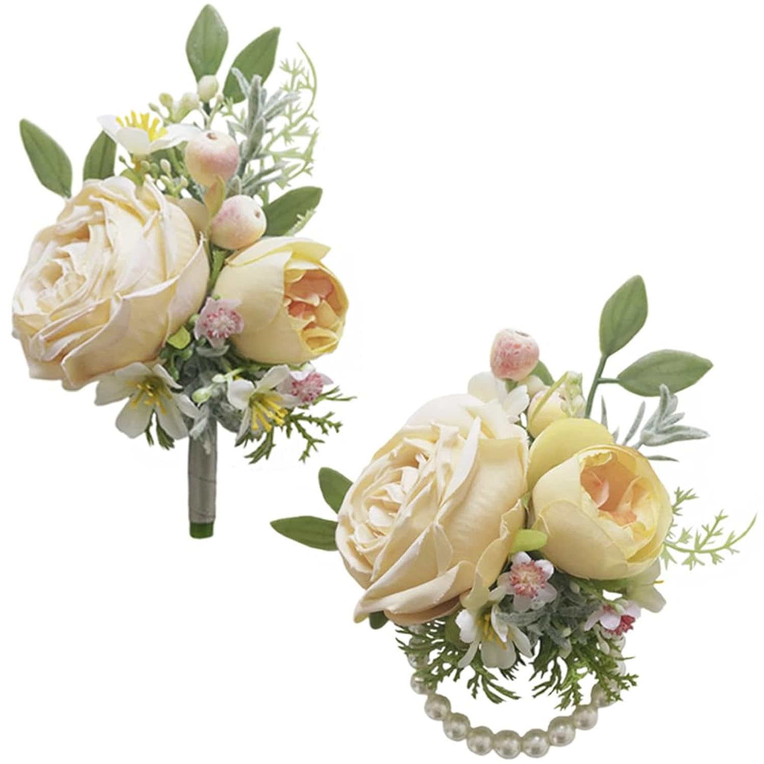 2 Pieces Of Corsage And Boutonniere Set, Groom Groomsmen Bride Bridesmaids Wedding Artificial Flowers Accessories Prom Party Suit Decorations-Yellow (W1-22)