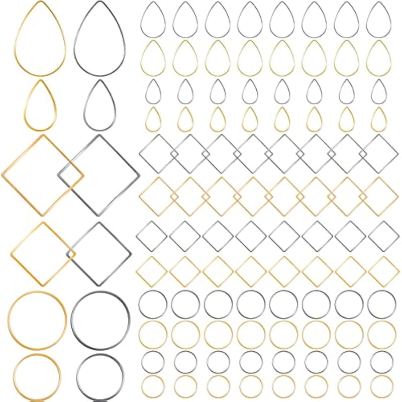 96Pcs Earring Hoop Jewelry Making, Hypoallergenic Teardrop Square Round Silver Gold Earrings Beading Hoop Bulk For Diy Crafts Accessories Supplies