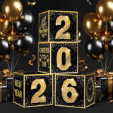 2026 Gold Black Balloon Box Kit New Year Eve Party Decorations