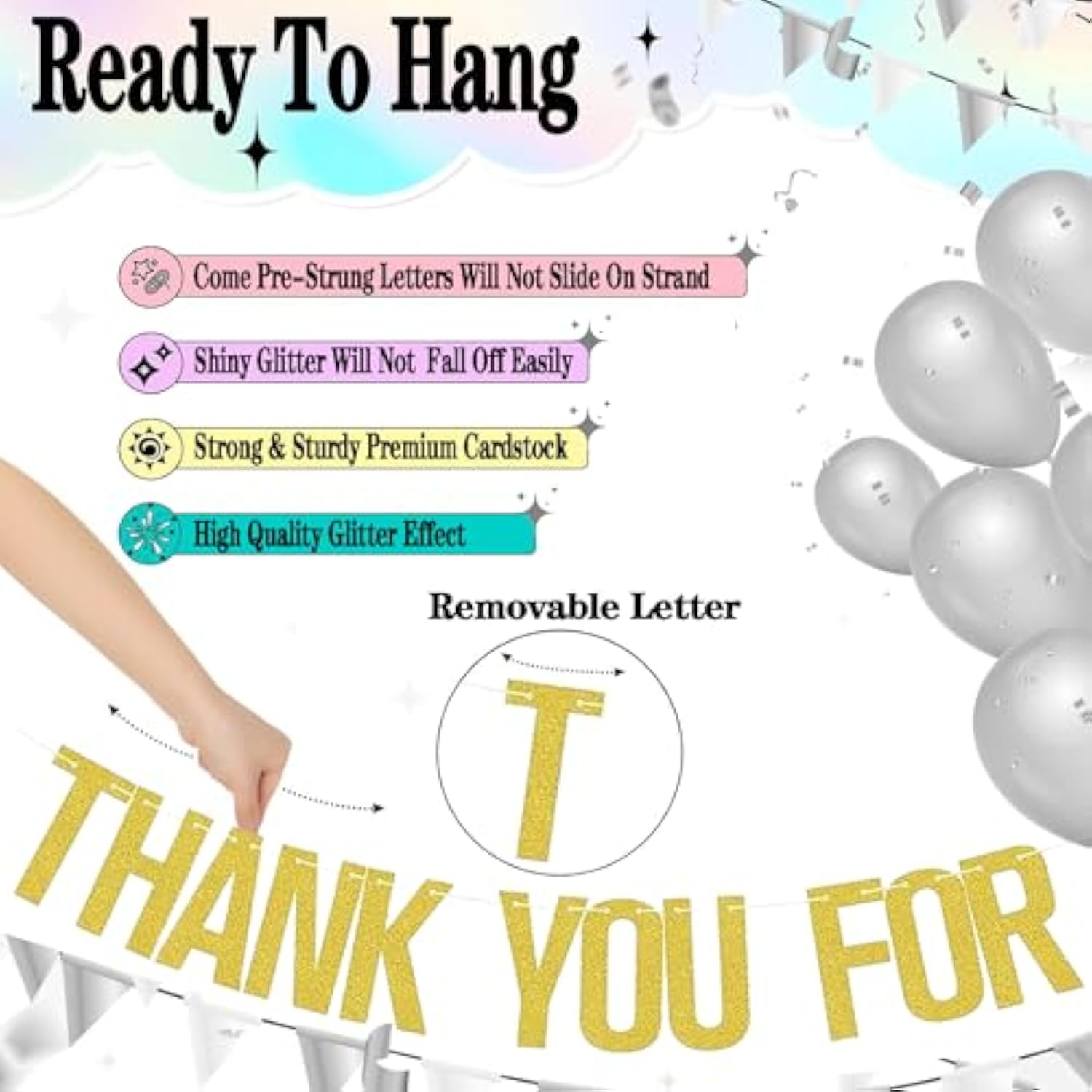 Pre-Strung Thank You For Being Awesome Gold Glitter Banner,No Need Diy Cute Banner Sign With 2Pcs Hanging Circle Dot Streamer For Graduation Retirement Going Away Office Work Job Change Goodbye Party