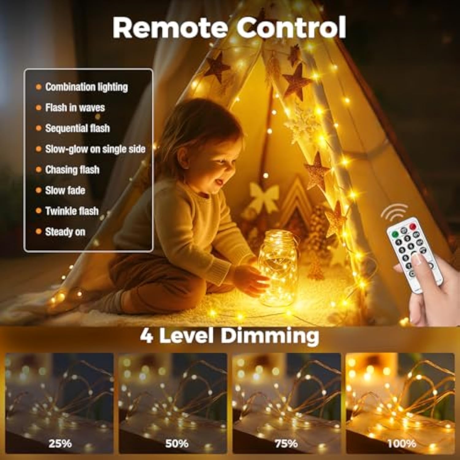 Fairy Lights Plug In With Remote, 33Ft 100 Led Outdoor Twinkle Lights Waterproof With Timer, 8 Modes Indoor String Light