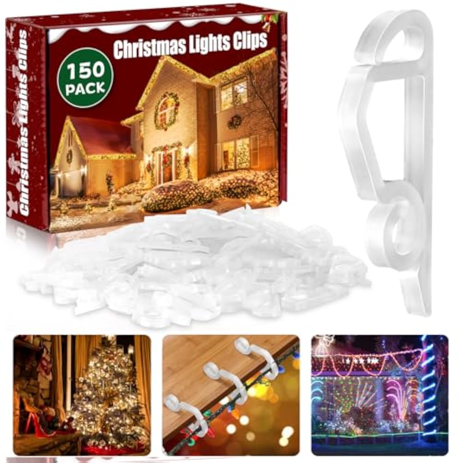 150 Pcs Christmas Light Clips And Hooks - Gutter Hanger For Outdoor Seasonal Lighting - Weatherproof Holiday Hooks For Festival Decoration