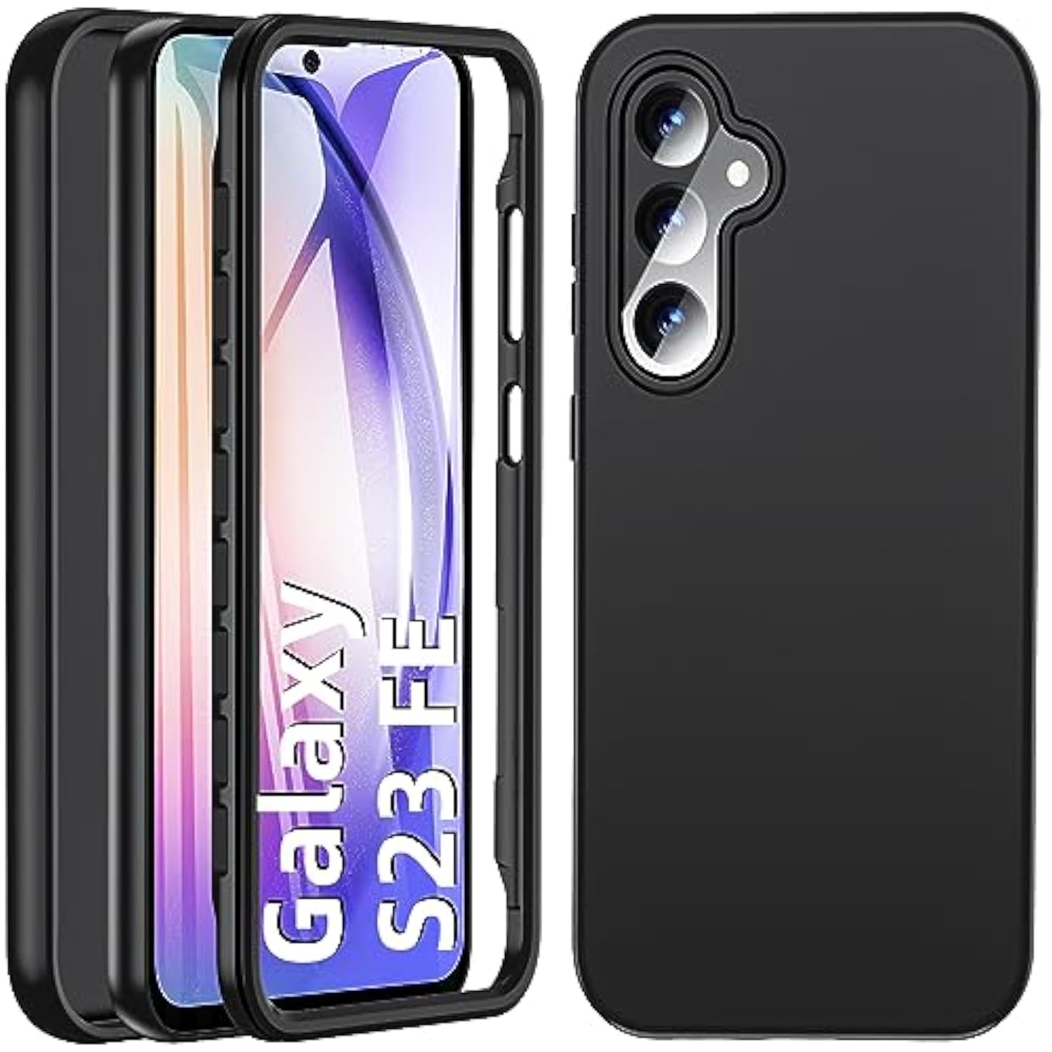 S23 Fe Phone Case, For Samsung Galaxy S23 Fe Case With Built-In Screen Protector,Dual Layer Military-Grade Protection Full Body Silicone Cover Slim Anti-Slip Galaxy S23 Fe Phone Case 5G,Black