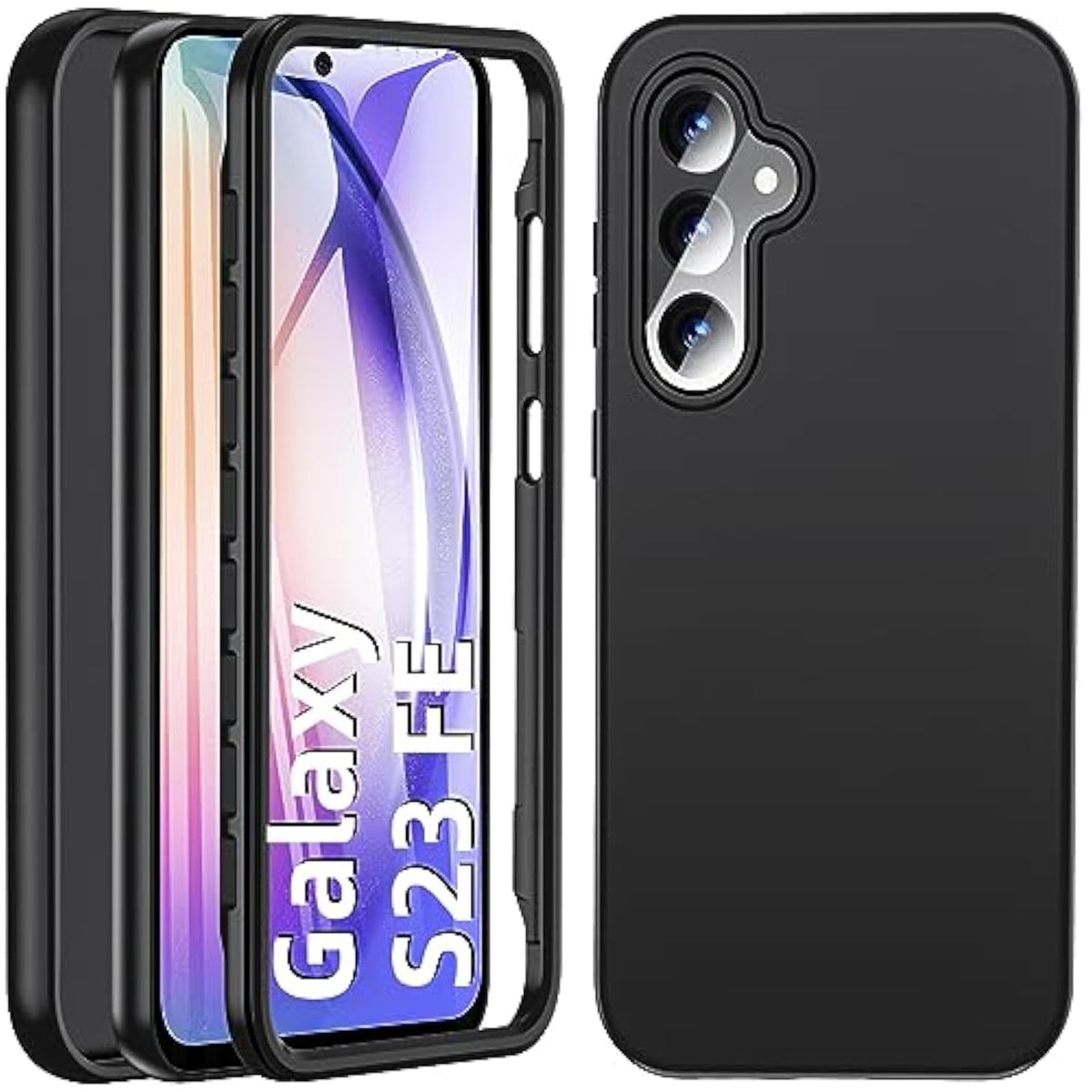 S23 Fe Phone Case, For Samsung Galaxy S23 Fe Case With Built-In Screen Protector,Dual Layer Military-Grade Protection Full Body Silicone Cover Slim Anti-Slip Galaxy S23 Fe Phone Case 5G,Black
