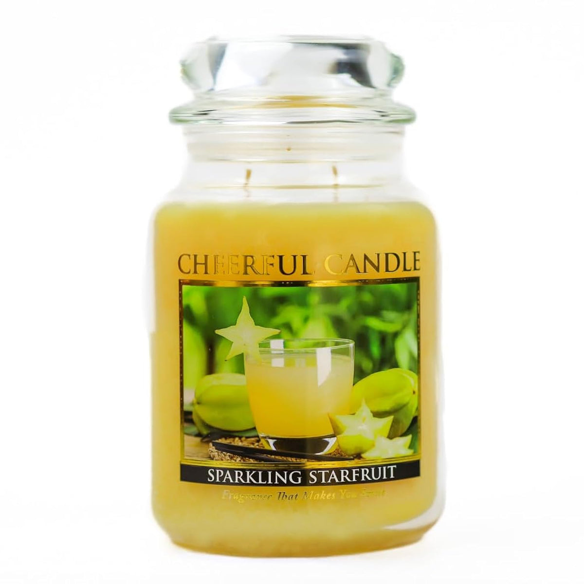 A Cheerful Giver Sparkling Starfruit 24oz Large Scented Candle Jar with Lid Cheerful Candle 135 Hours of Burn Time, Christmas Gift for Women, Yellow